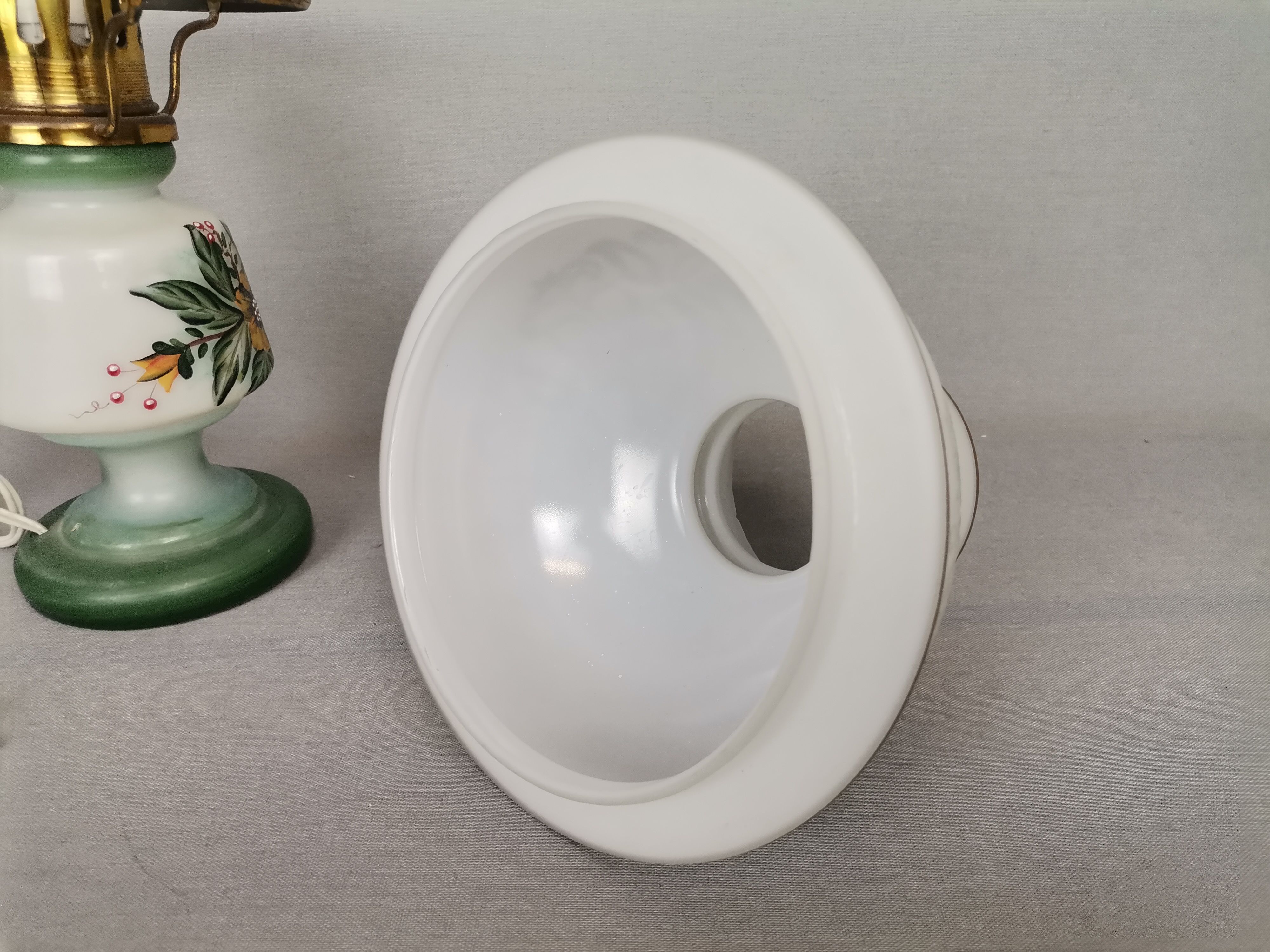 French country 1960s rustic green ceramic and glass vintage table lamp