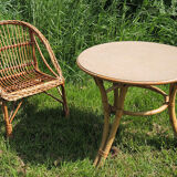 Armchair & table for children in wicker and rattan