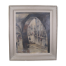 Oil on canvas painting of the XX th les arcades d'annecy , signed 1947