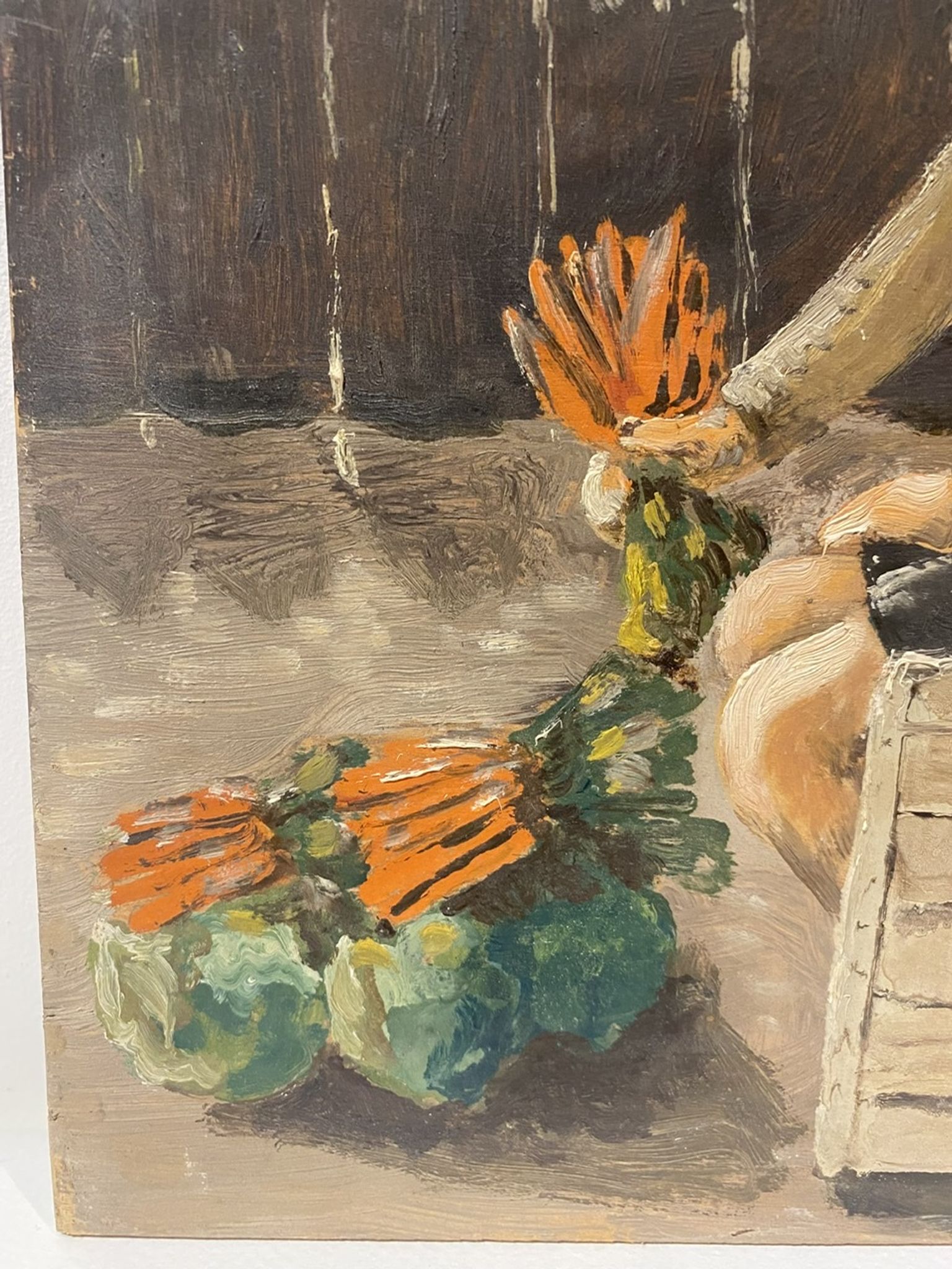 Old painting, portrait of a boy in a vegetable garden signed Dufraisse dated 1944