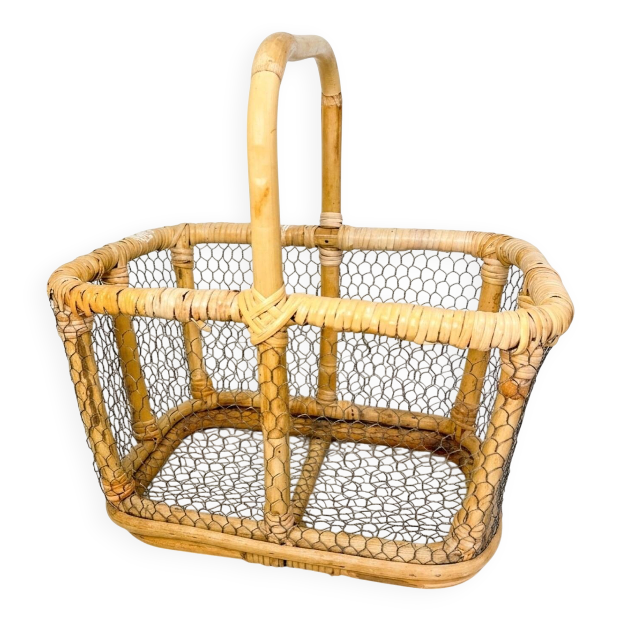 Large Rattan & Wire Egg Basket (1960s-70s)