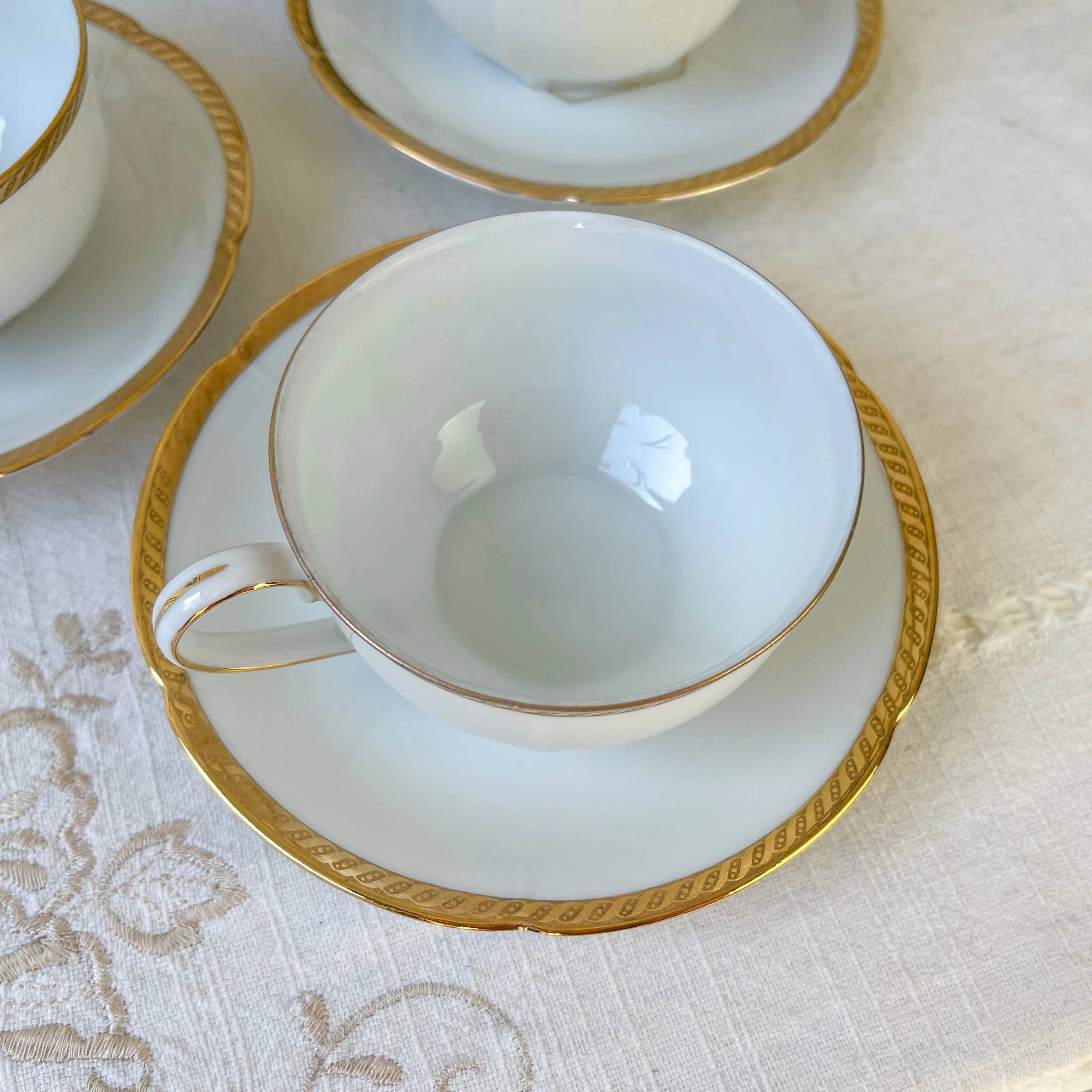 Vintage white porcelain coffee set, gilded, Epiag Czechoslovakia