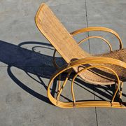 XXL Mid Century Modern pair of bamboo and rattan sun loungers