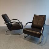 Pair of tubular armchairs