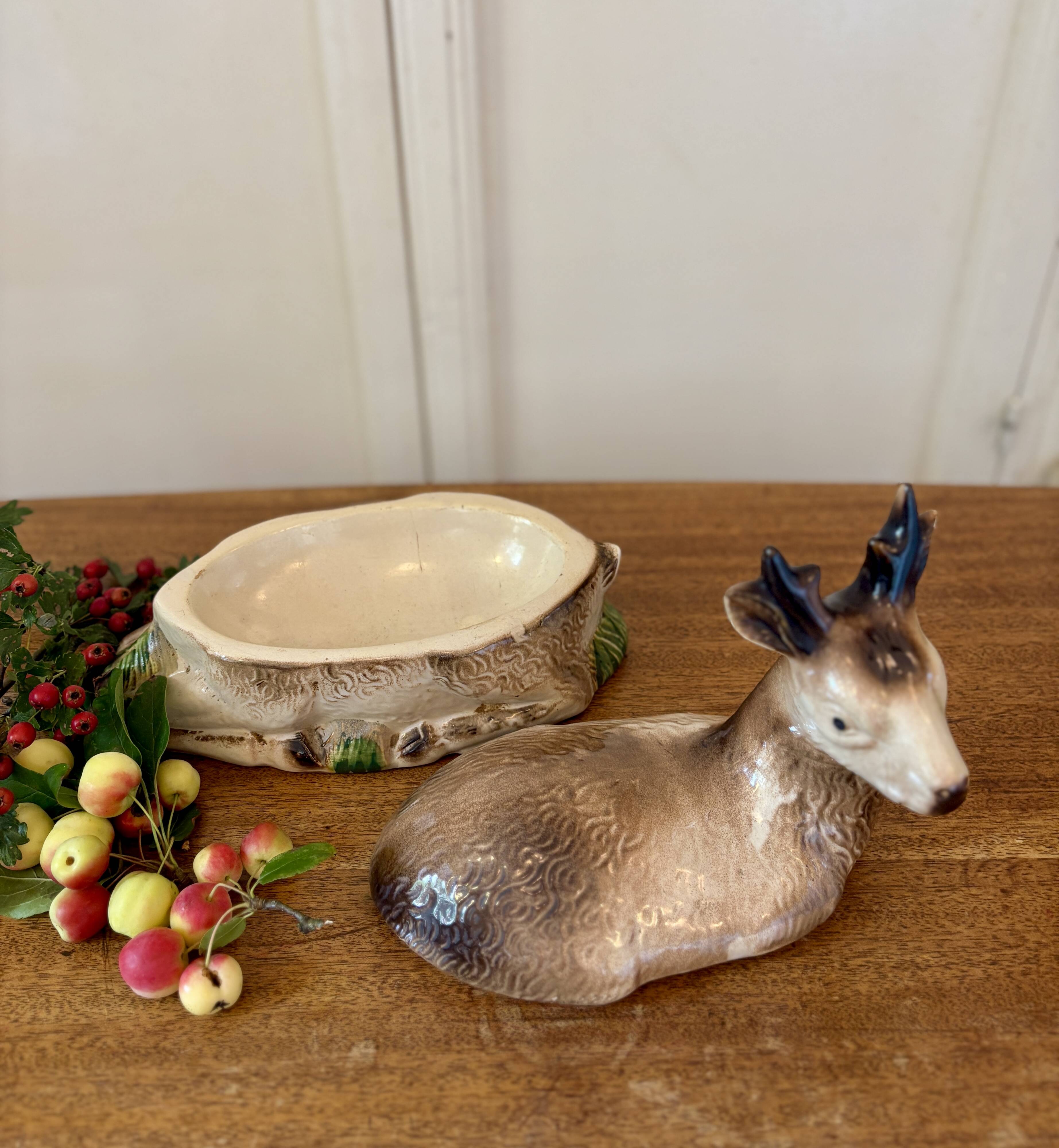 Antique Caugant ceramic terrine in the shape of a doe