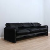 Vintage 1980s blue and green velvet Cassina Maralunga 3-Seater sofa