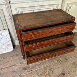 Louis XVI commode in mahogany with brass beading, arabescato marble top, 18th century