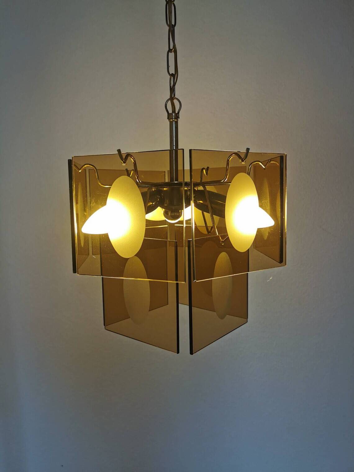 Mid Century Vistosi Smoked Glass Chandelier - Italian Pendant Light