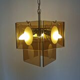 Mid Century Vistosi Smoked Glass Chandelier - Italian Pendant Light