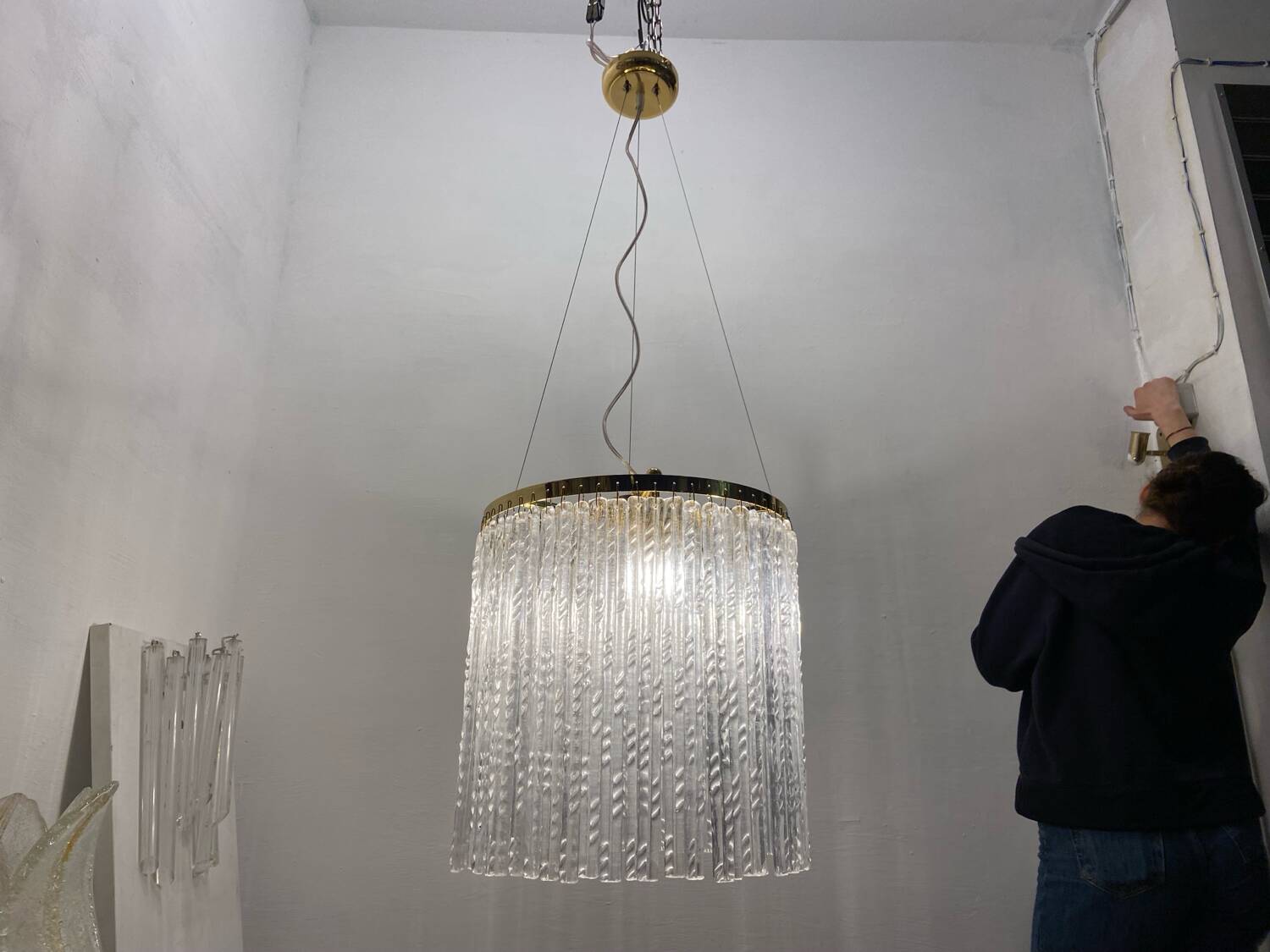 Murano Glass Rod Brass Light Pendant 1980’s