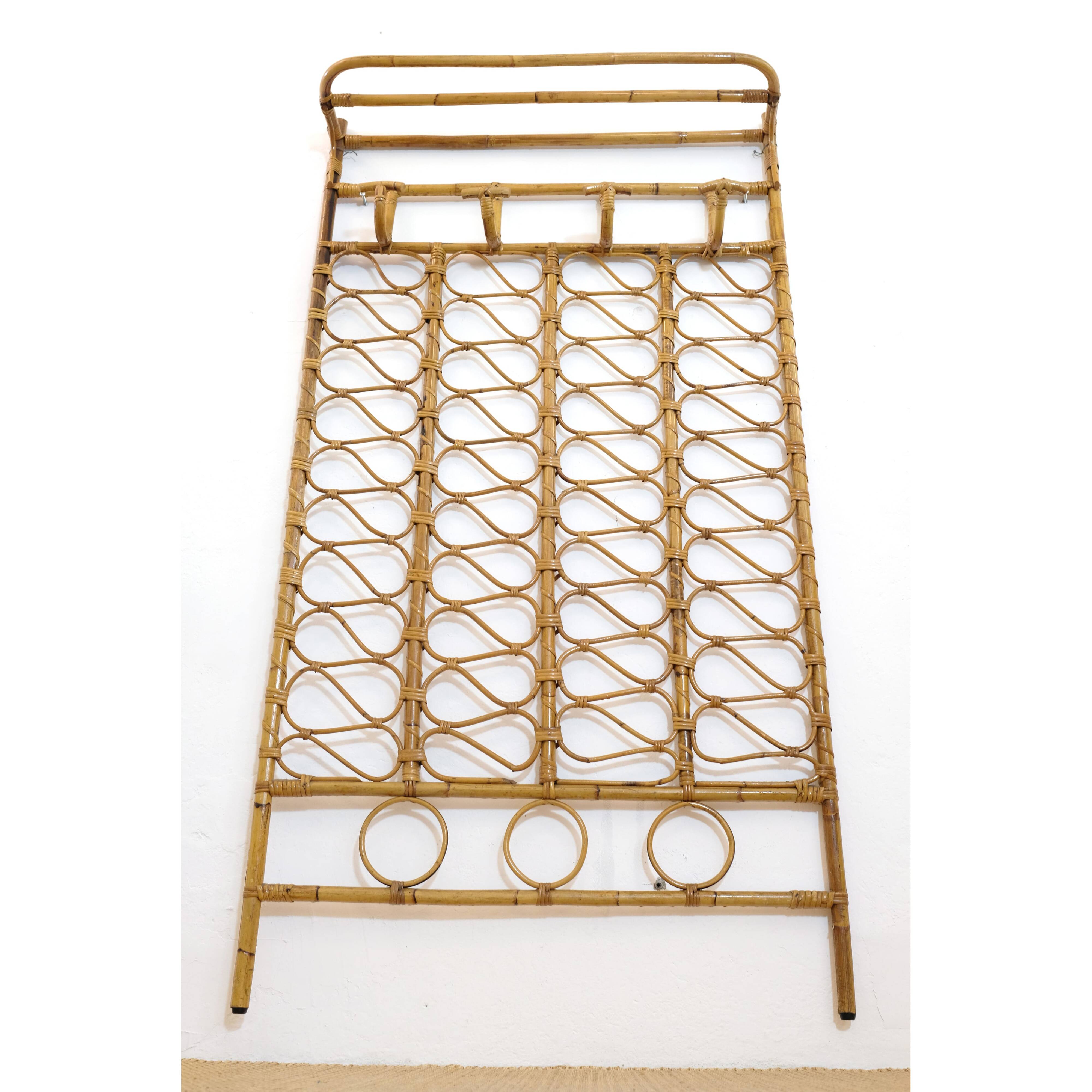 Large rattan wall coat rack, Italy, 1960s.