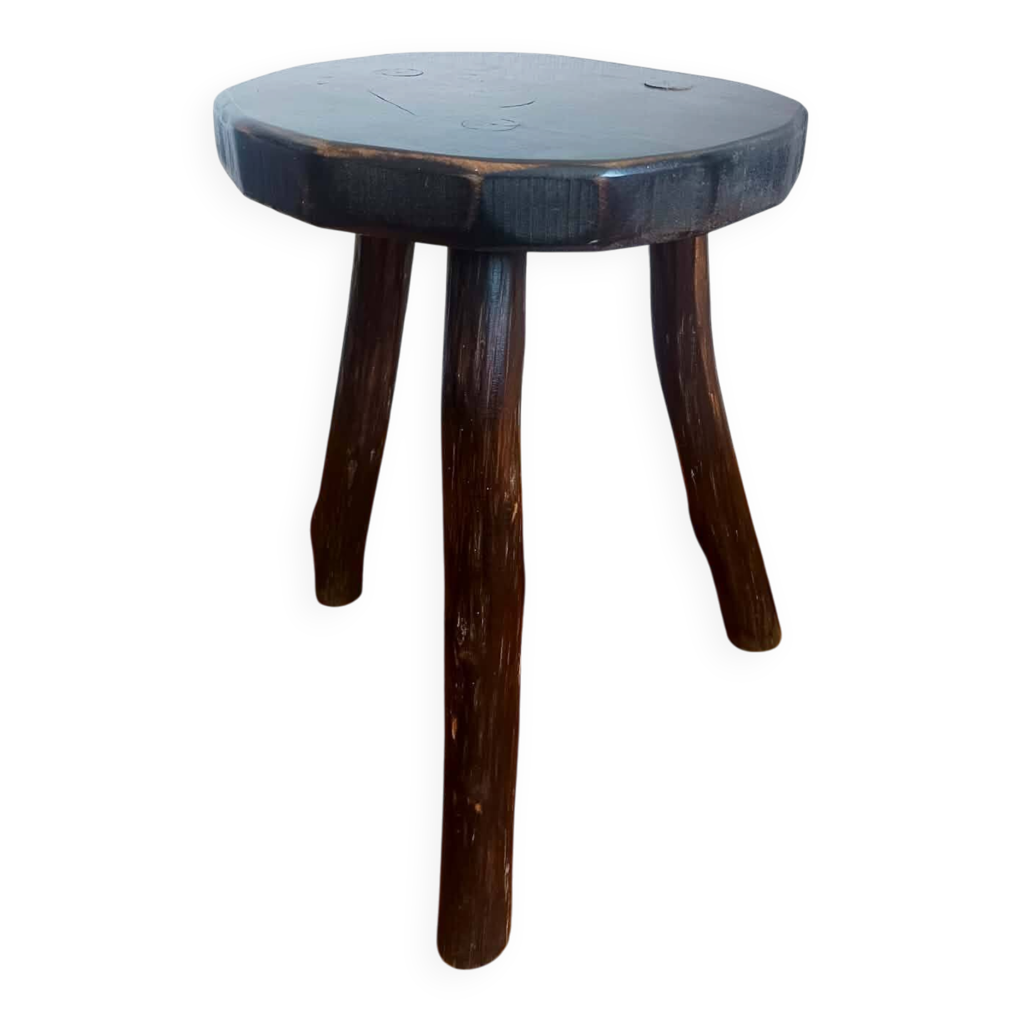 Tabouret tripode brutaliste en bois