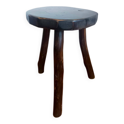 Tabouret tripode brutaliste en bois