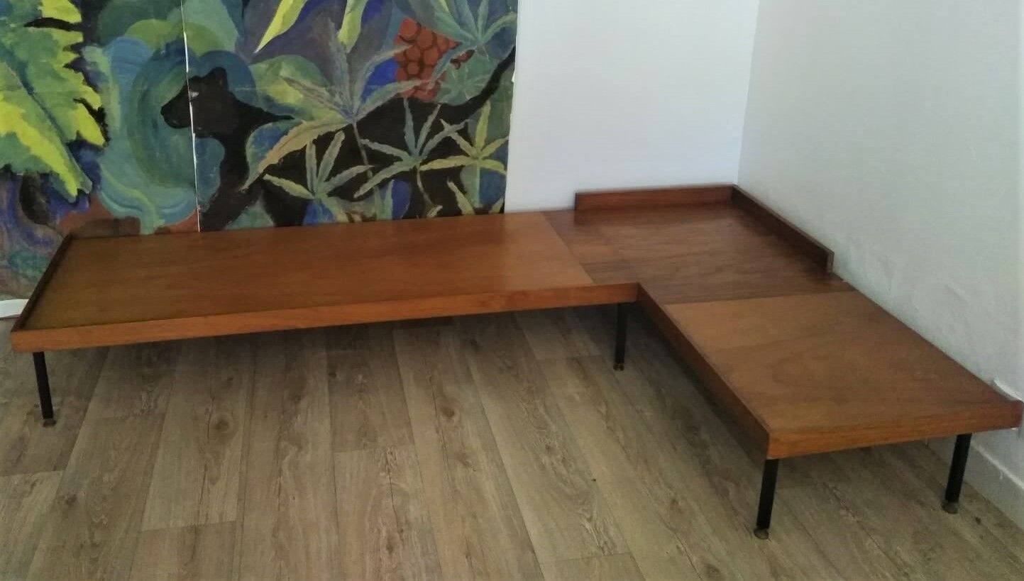 Daybed bench sofa angle teak and Scandinavian rosewood