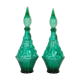 Set of two Genie green glass carafes.