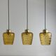 Lot 3 anciennes suspensions en verre texturé ambré vintage