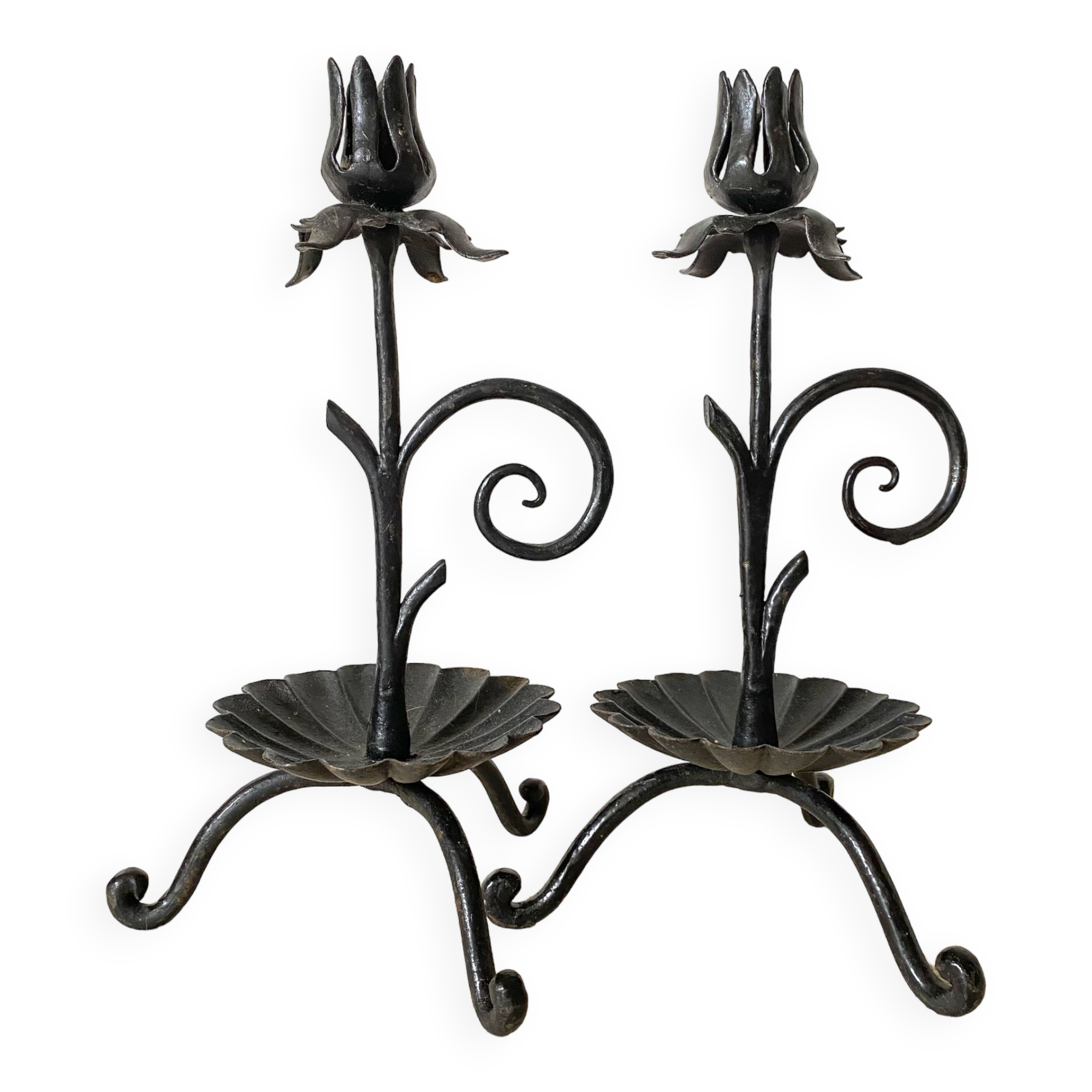 Wrought iron flower candlesticks