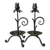 Wrought iron flower candlesticks
