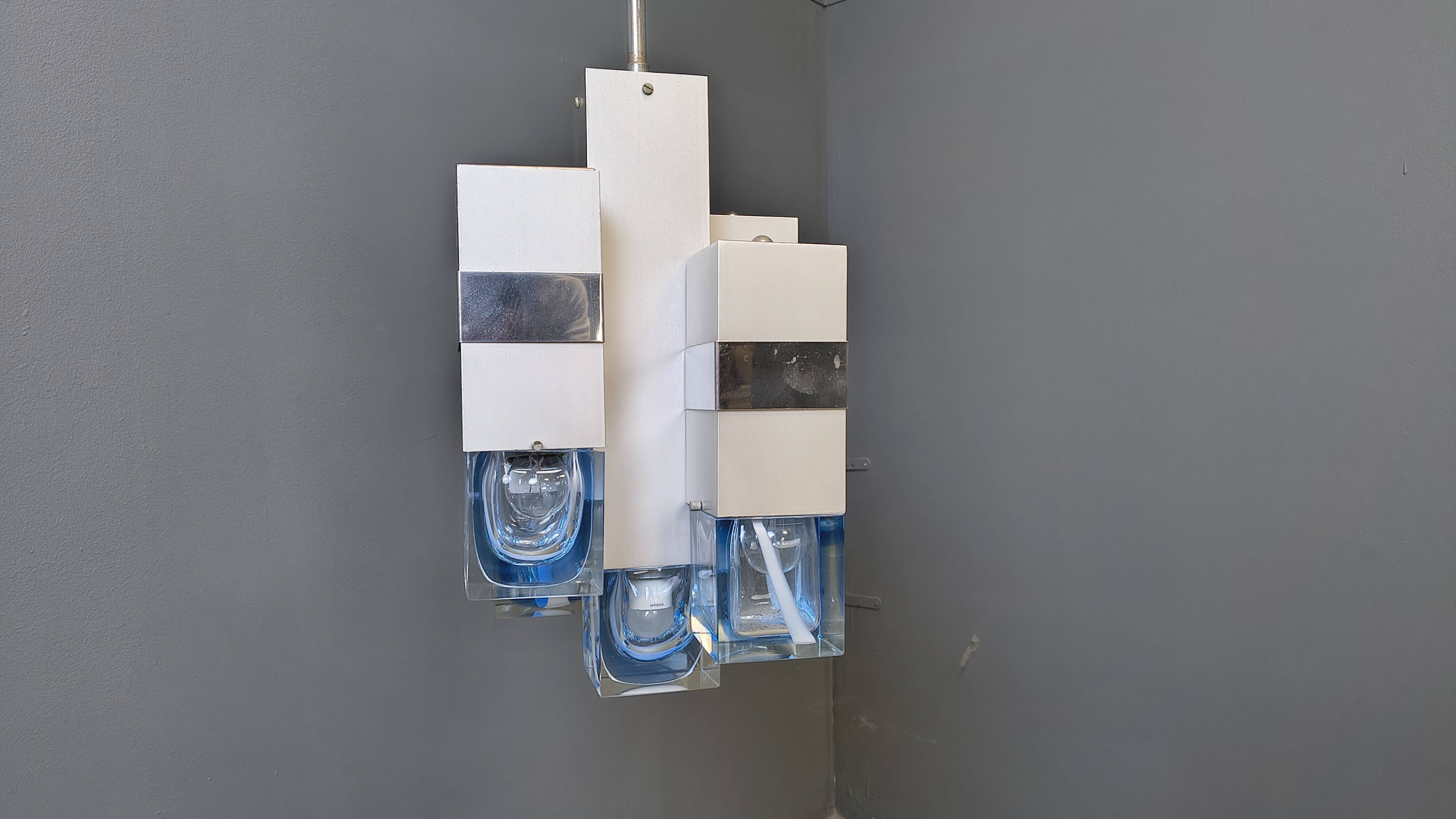 Vintage Cubico Chandelier by Gaetano Sciolari, 1970s