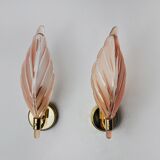 Pair of pink leaf sconces, mazzega murano, italy 1970