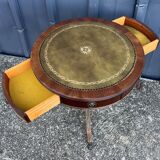Mahogany and English leather tripod side table