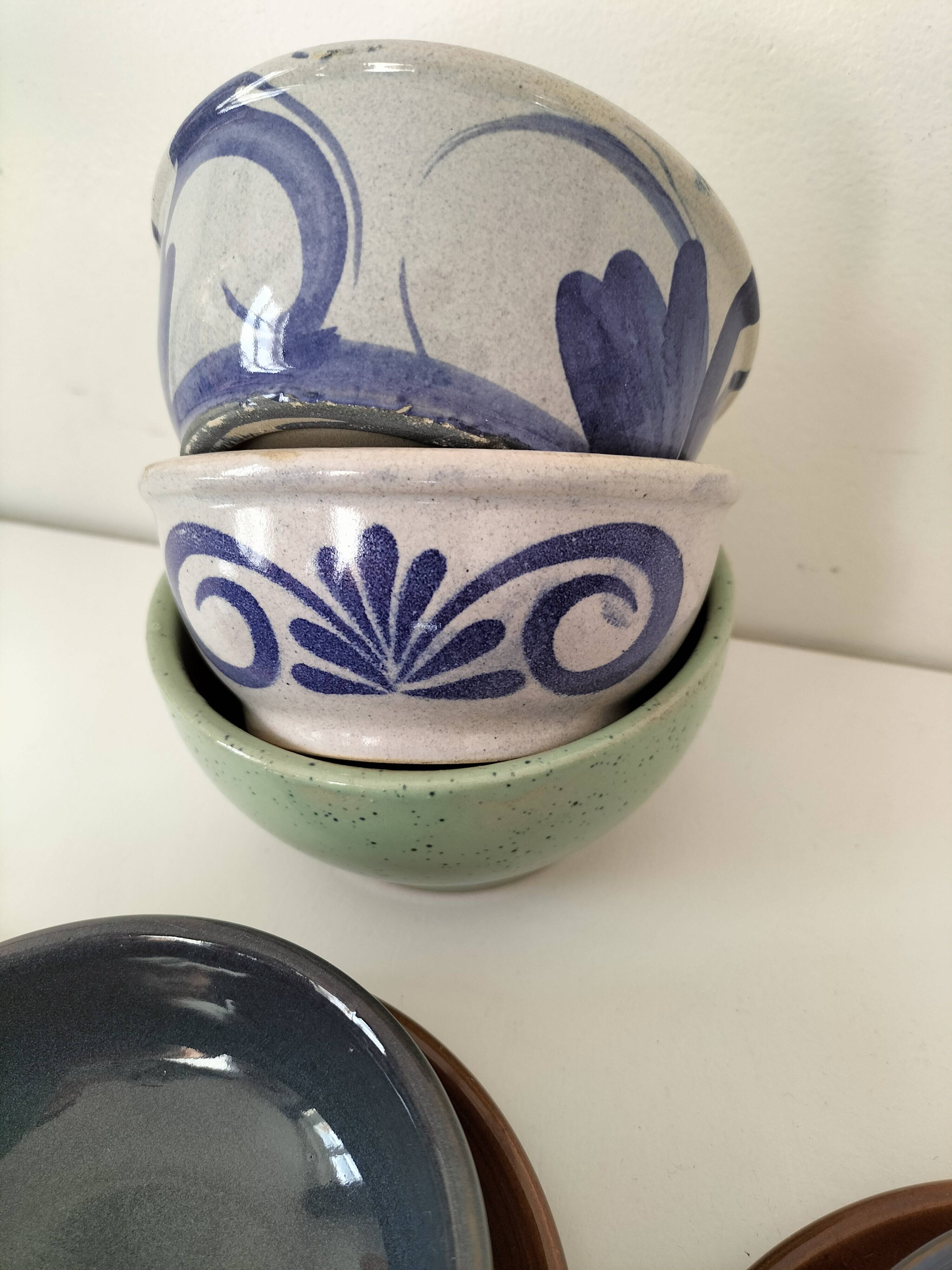 Vintage blue bowl mix & match set – country breakfast spirit