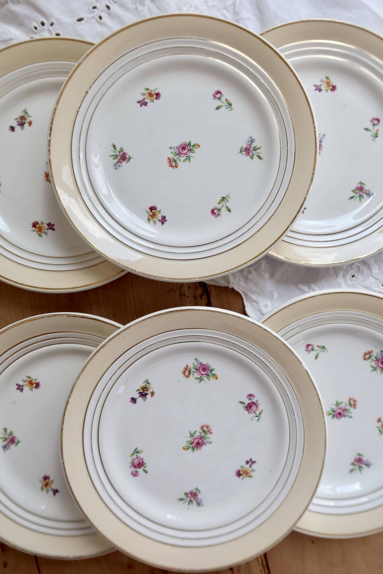6 vintage dessert plates Céranord "Cheverny" - Floral pattern