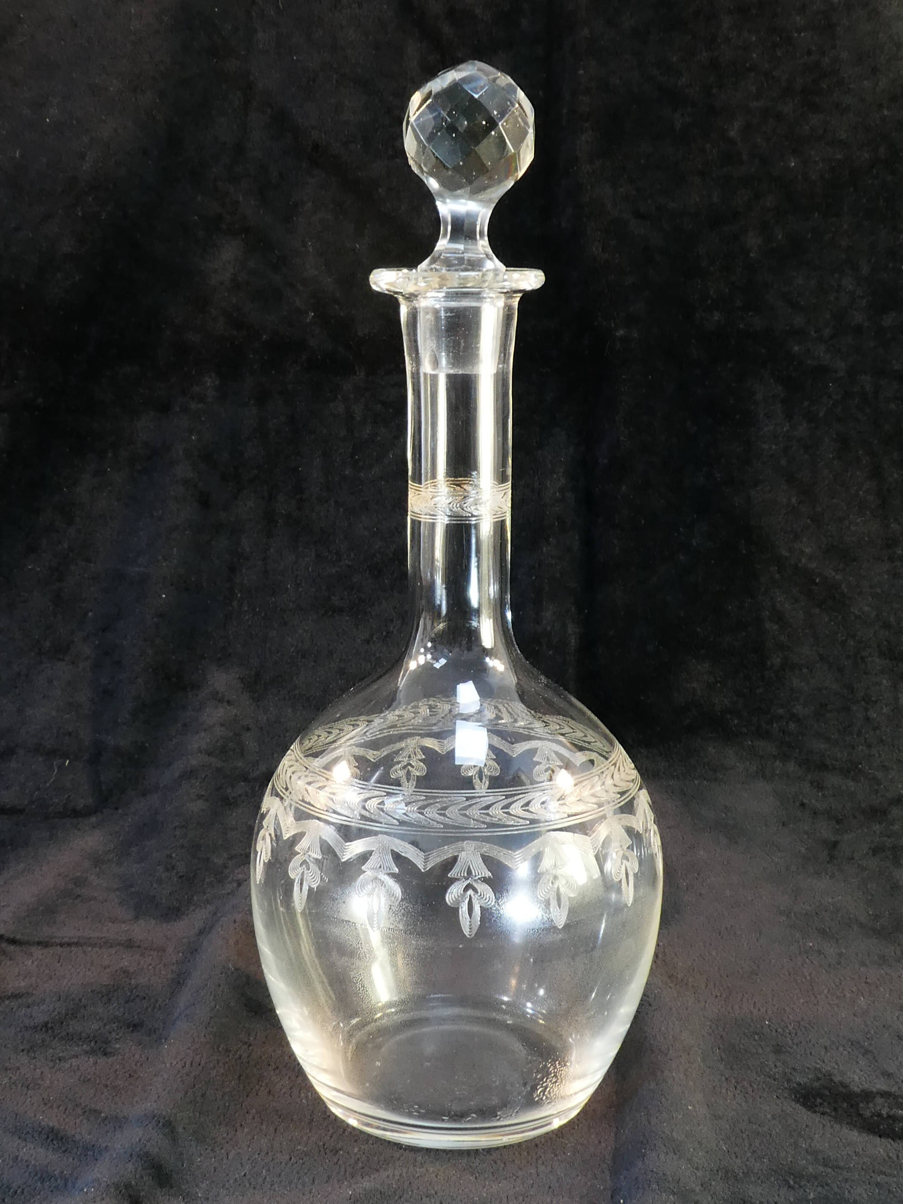 Blown and engraved glass decanter