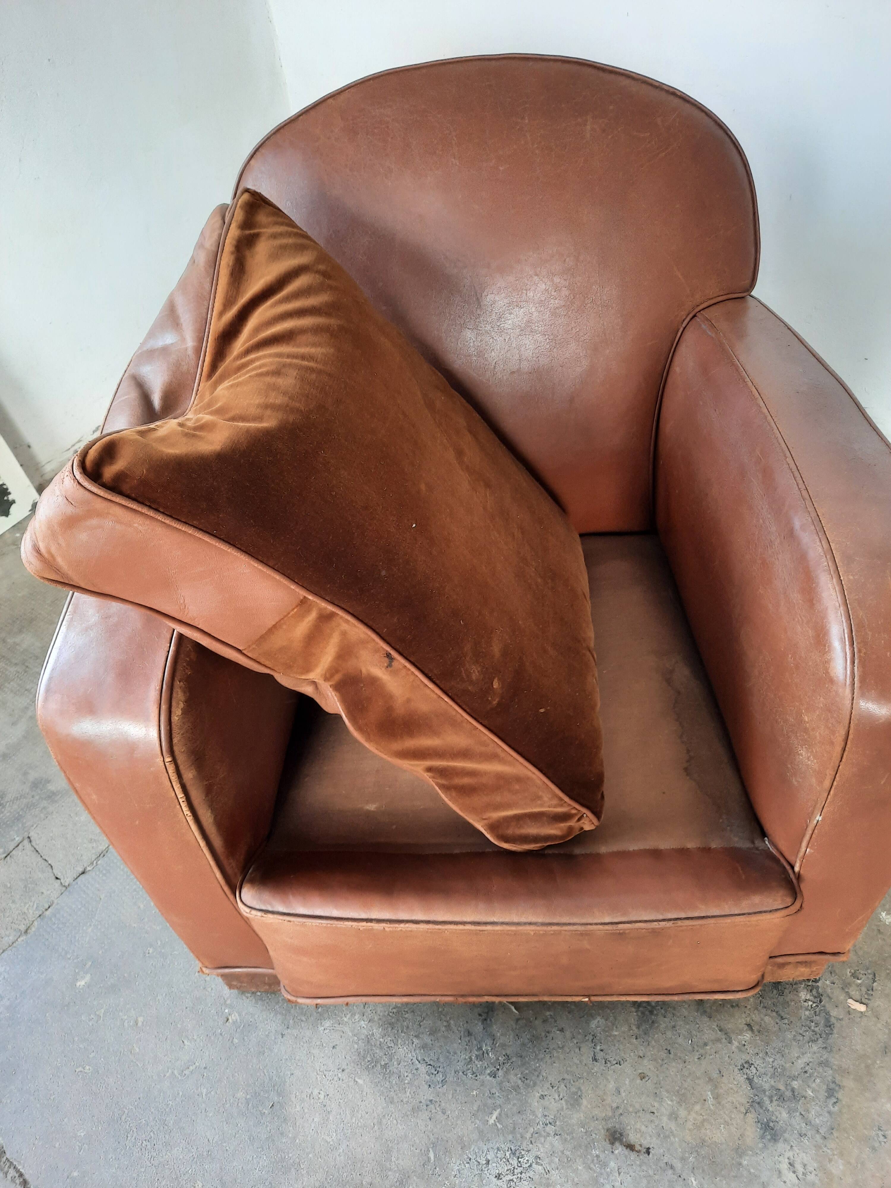Leather club armchair, art deco