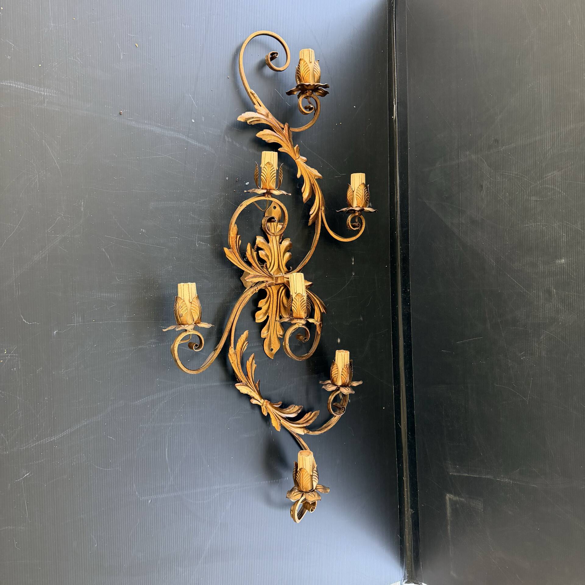 Pair of Golden Florentine Wall Lights 1950s 1960s Hollywood Regency 7 Lights