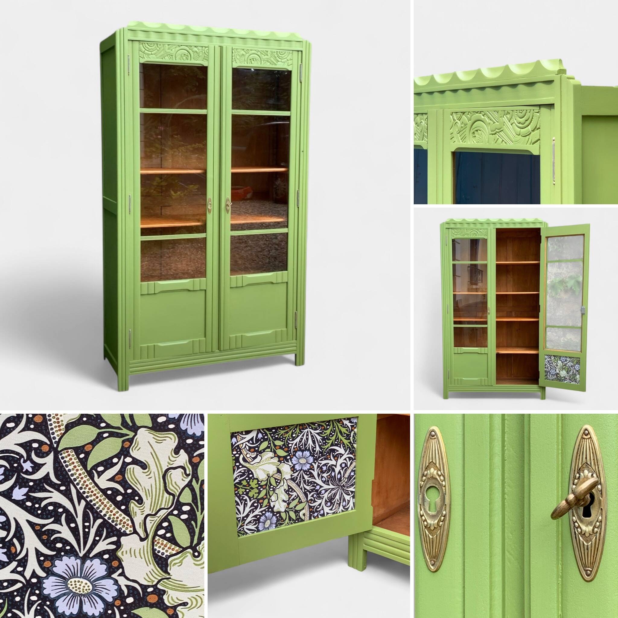 Armoire parisienne vitrée art déco 1930 kaki