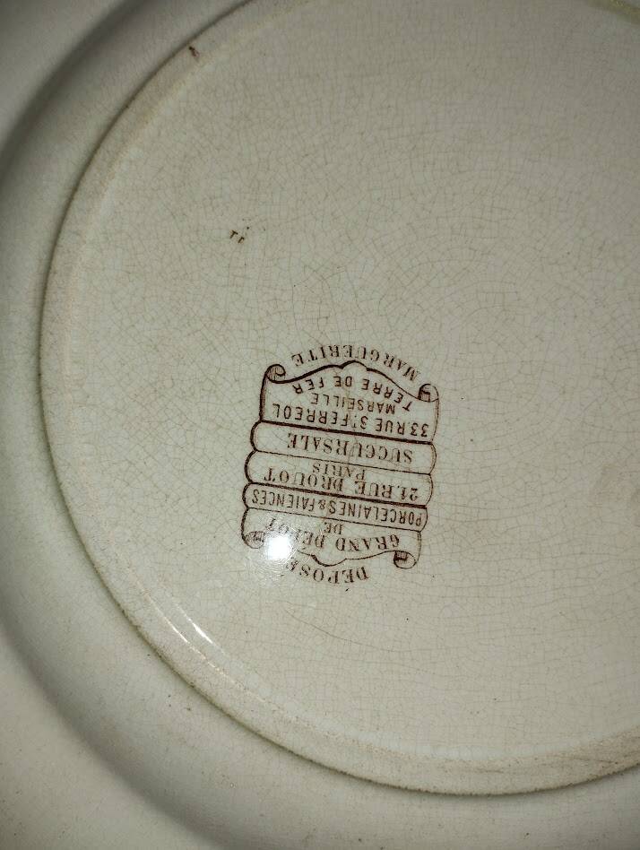 Antique ironstone plate with brown floral decoration – late 19th century