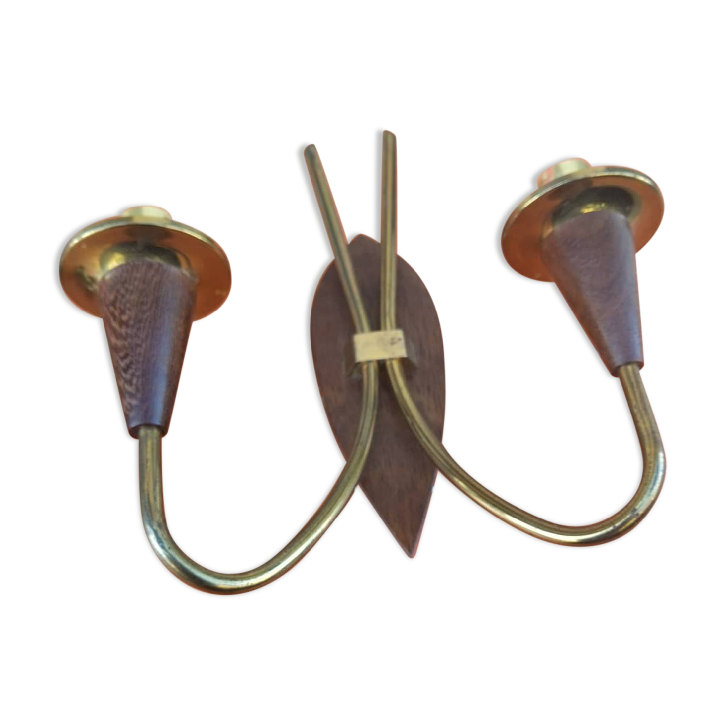 Scandinavian style wall light in gilded metal and Wenge wood, circa 1960