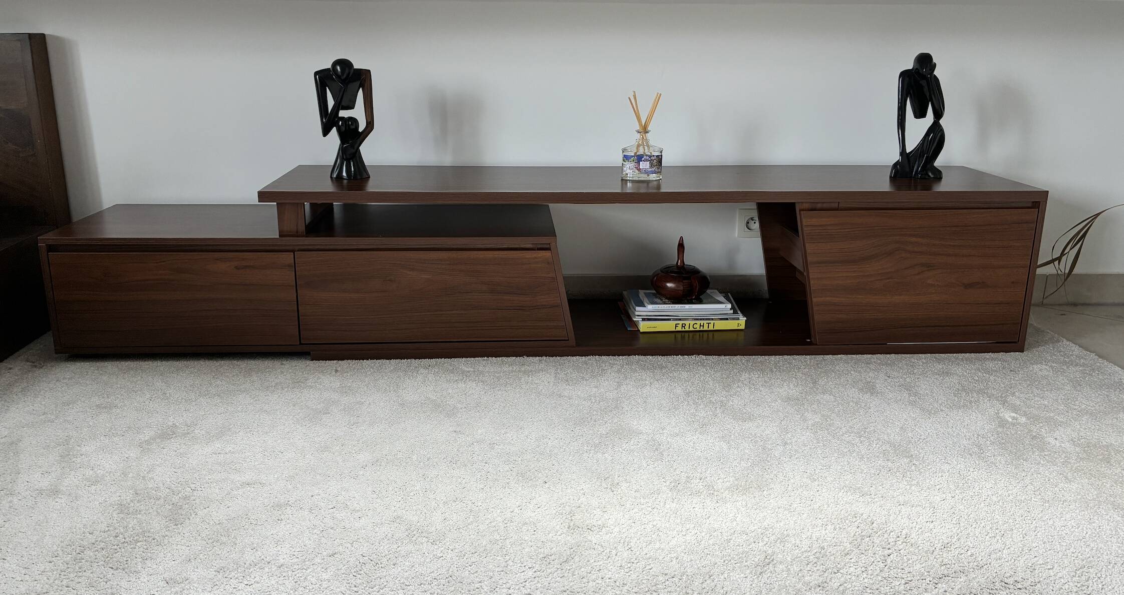 Extendable TV cabinet with walnut finish