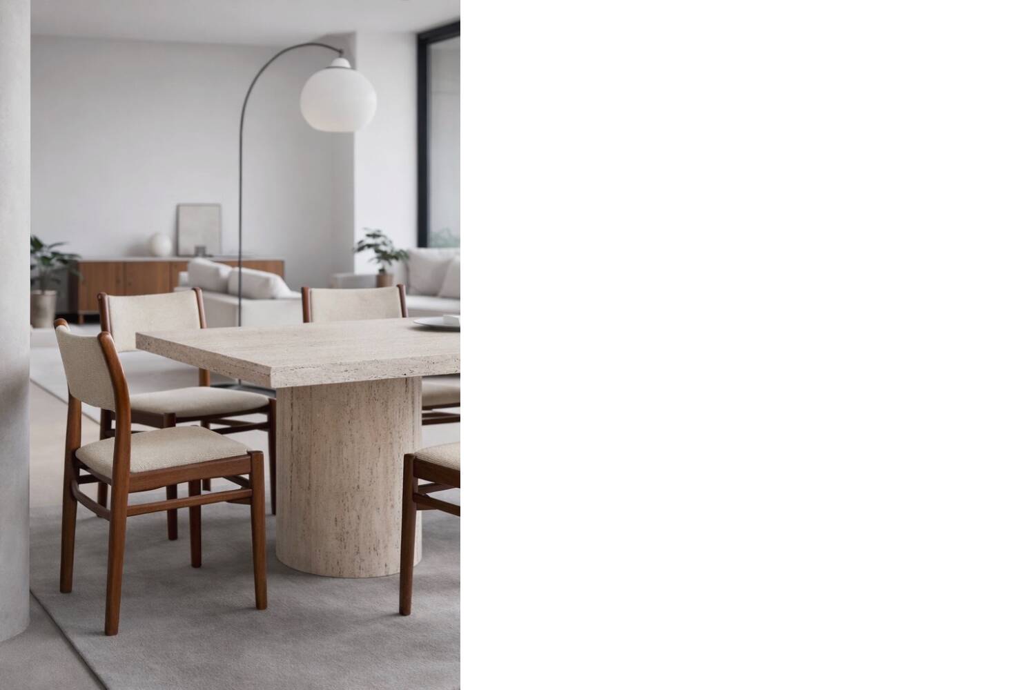 Vintage Mid-Century Modern Danish Teak & Beige Fabric Chairs, Set of 4