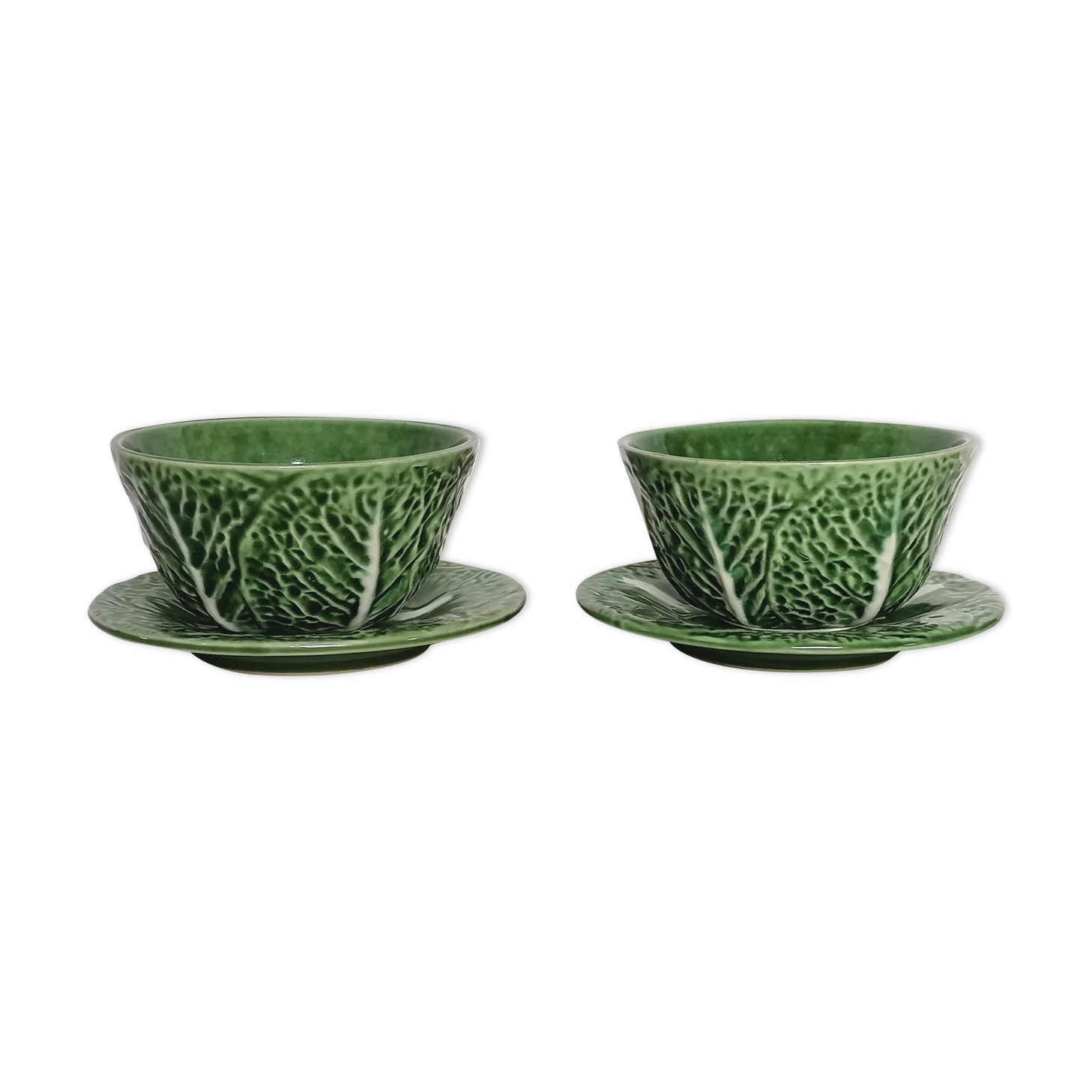 Two bowls in dabbling and their plates leaves cabbage