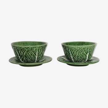 Two bowls in dabbling and their plates leaves cabbage
