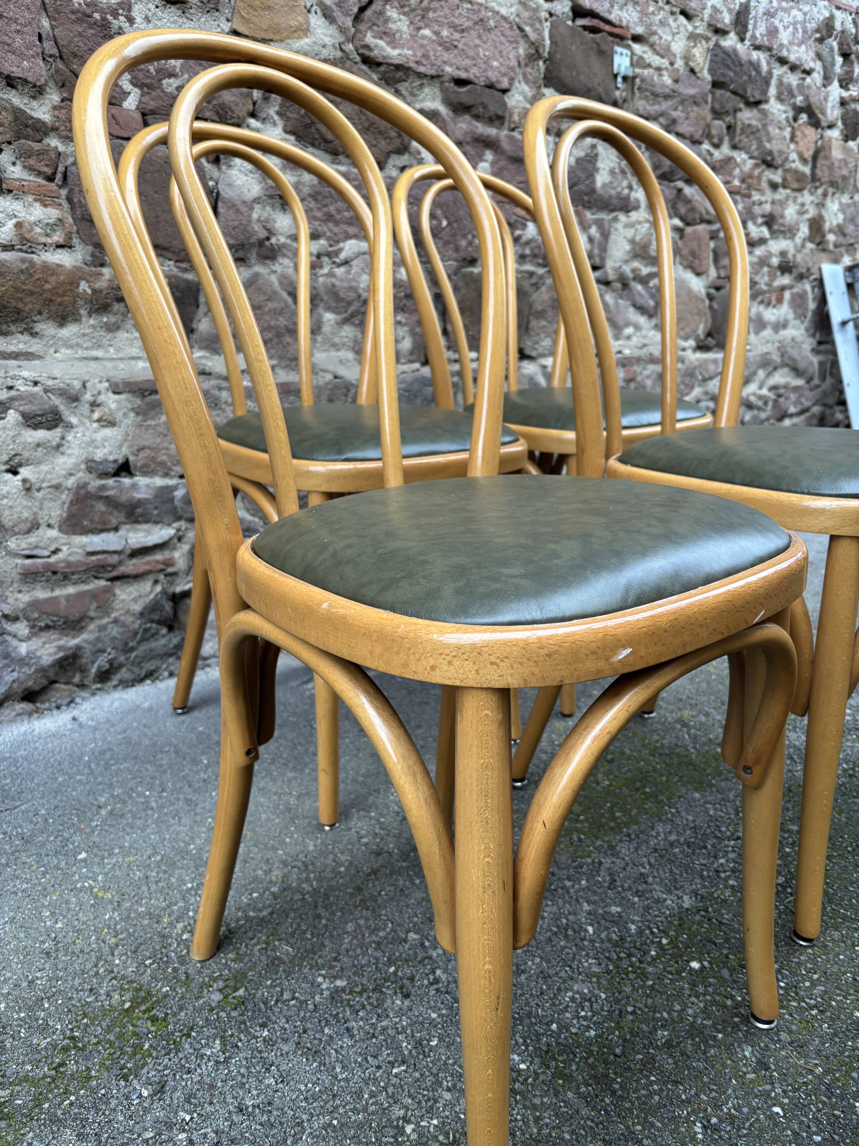 6 vintage 80s Baumann style bistro chairs in leather