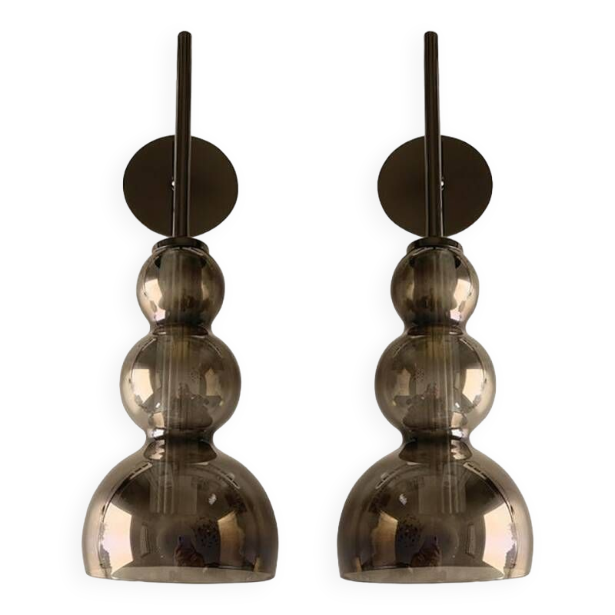 Set of Two Contemporary Smoked in Black Nickel Wall Sconces