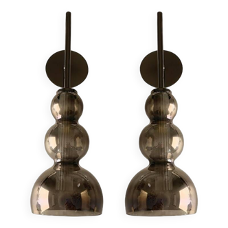 Set of Two Contemporary Smoked in Black Nickel Wall Sconces