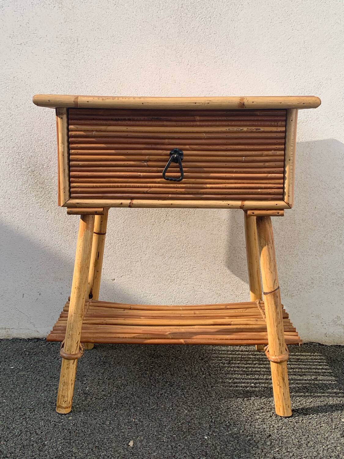 Vintage rattan and bamboo bedside table