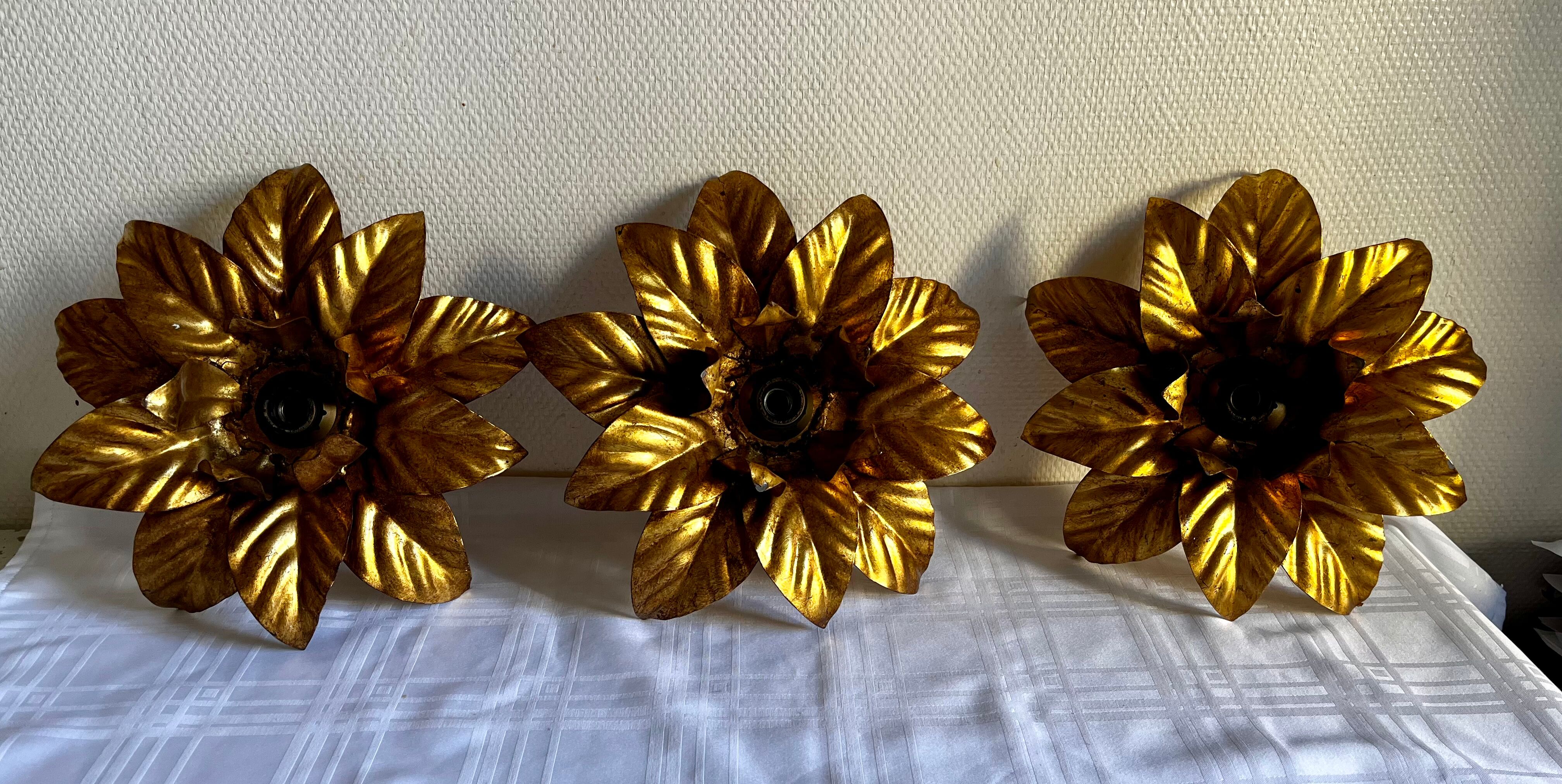 Trio appliques golden flowers