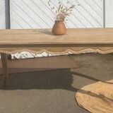 Large antique table in raw solid wood with 2 extensions for 8 to 12 people
