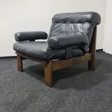 Fauteuil en cuir noir vintage en chêne