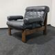 Vintage black leather patchwork and oak lounge chair