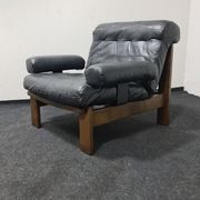 Vintage black leather patchwork and oak lounge chair