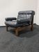 Fauteuil en cuir noir vintage en chêne