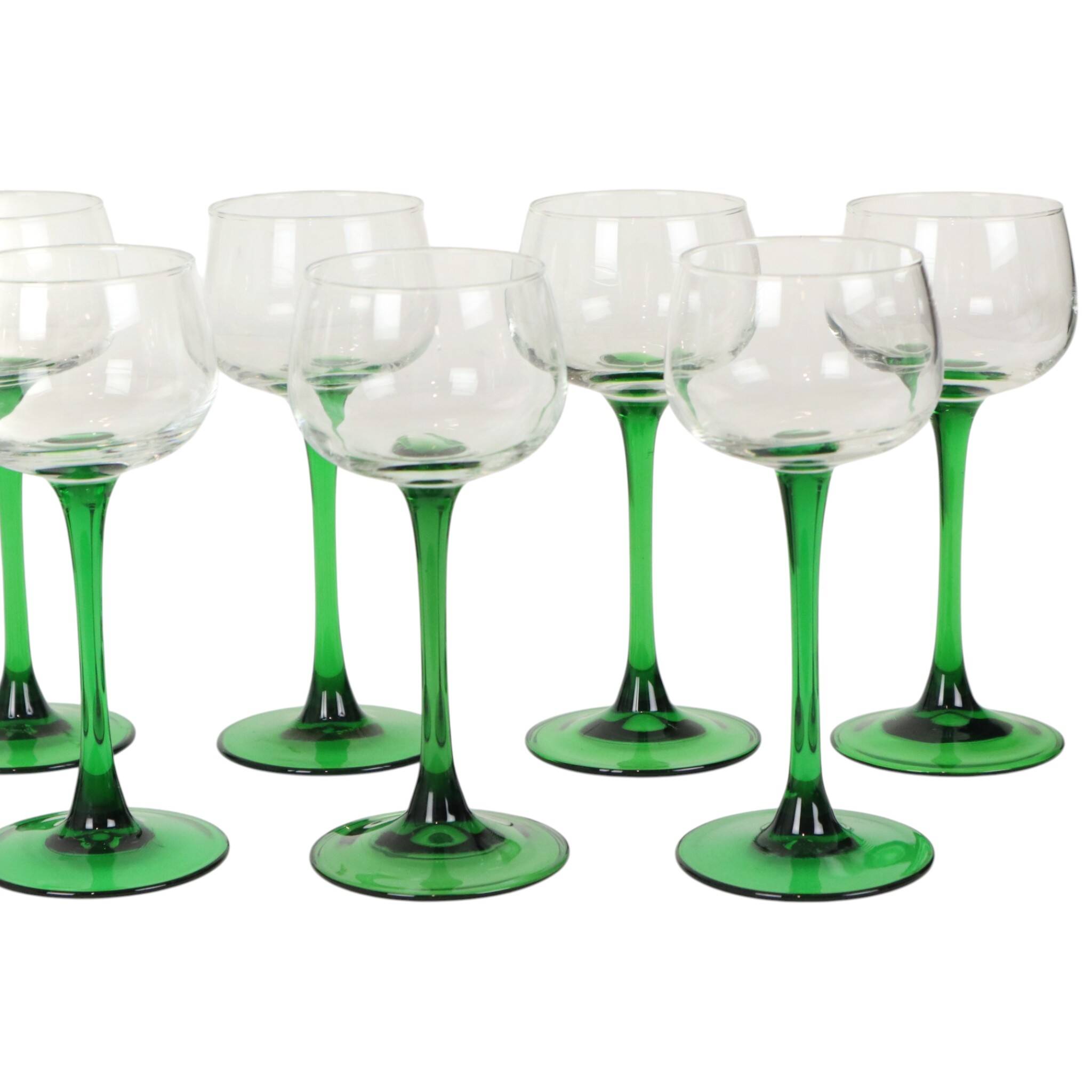 Ensemble de 14 verres à vin vintage Luminarc Alsace avec tiges vertes étroites.
