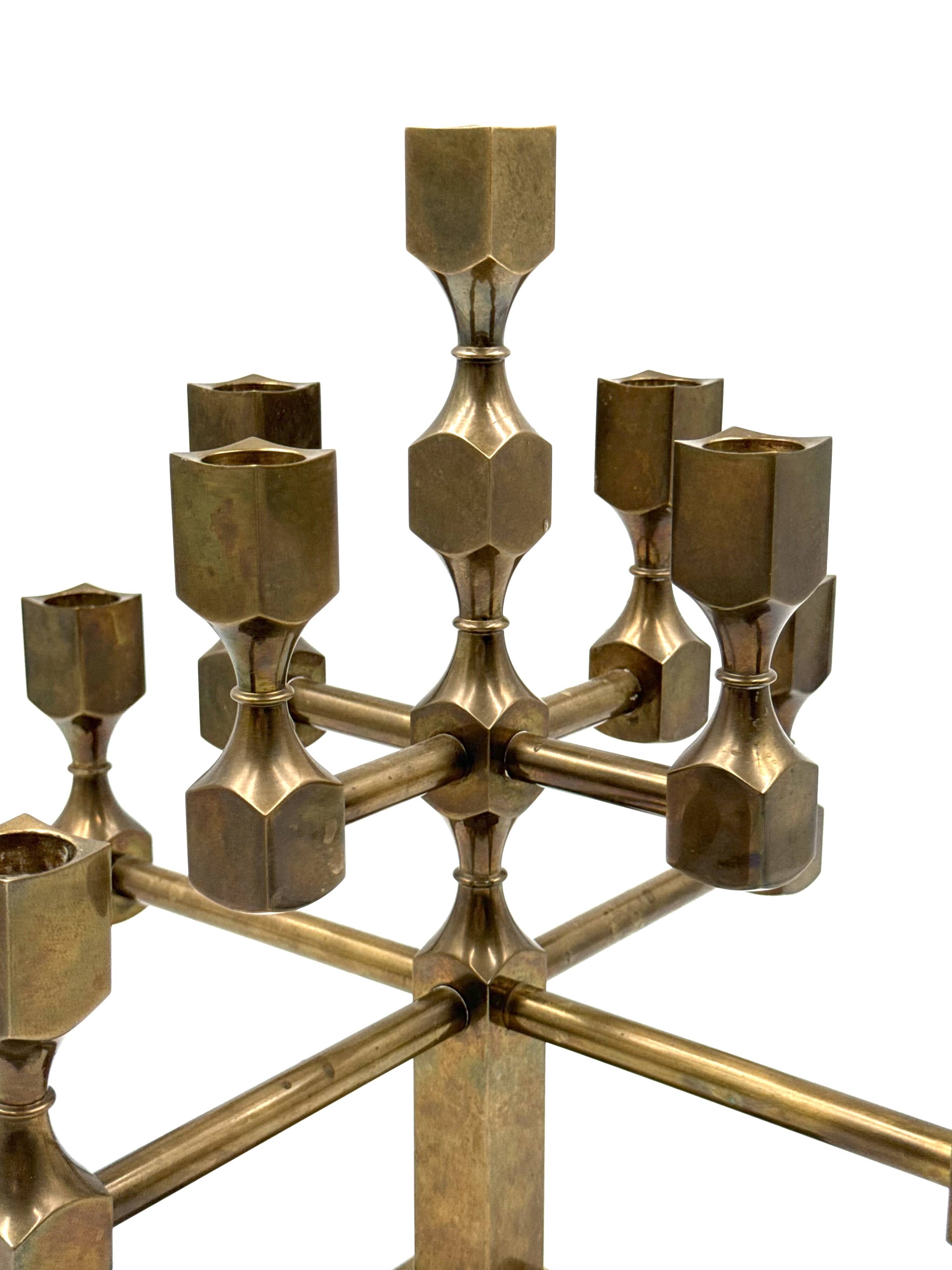 Modern solid brass candelabra, Lars Bergsten, Gusum Sweden 1990