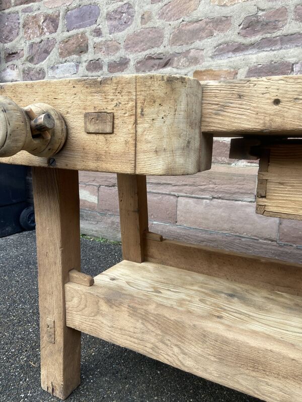 Table industrielle établi menuisier en bois naturel brut vintage bohême